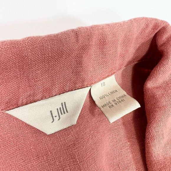 J Jill Jacket Womens 18 Linen Pink Peach Button Front Lightweight Long Sleeve - Picture 2 of 7